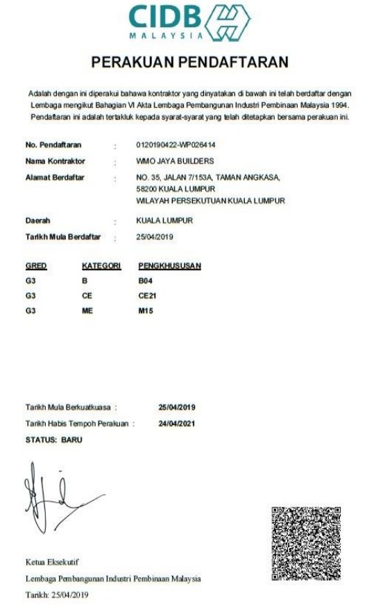 CIDB Certificate